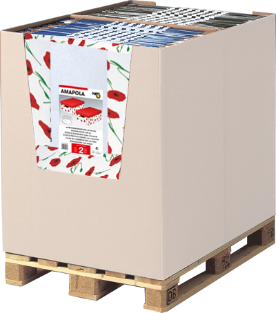 Aufbewahrungsboxen mit Deckel als Palettenplatzierung im Wellcontainer Aufbewahrungsboxen mit Deckel als Palettenplatzierung im Wellcontainer